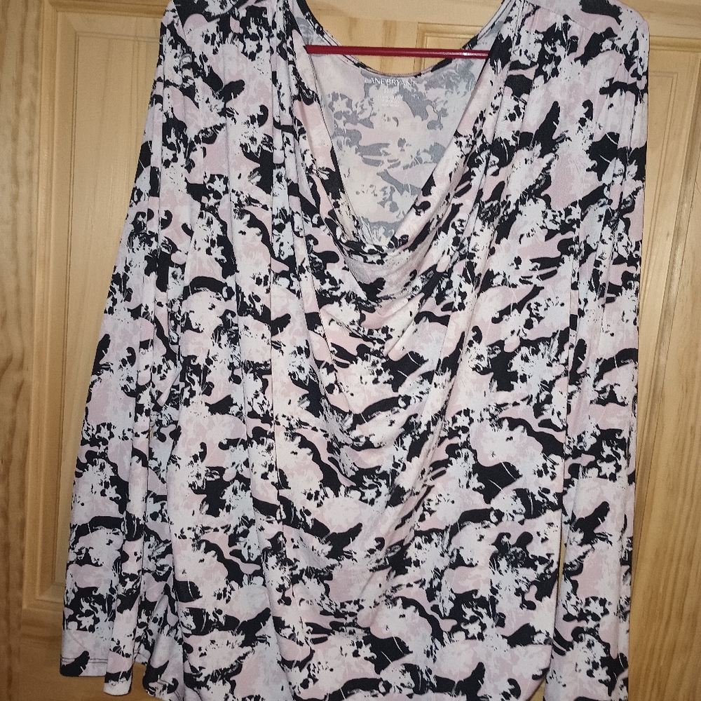 Lane Bryant Cowl Neck Blouse - Pink and Black